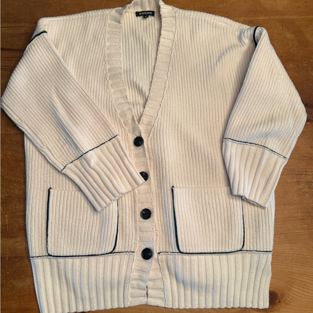 Stateside Cream Cardigan with Black Trim